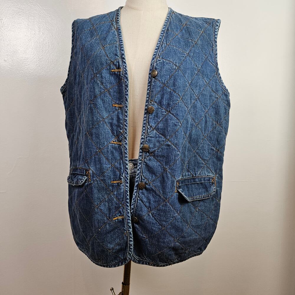 Vtg Limited Jeans Quilted Denim Vest S/M‎ Blue 90s
